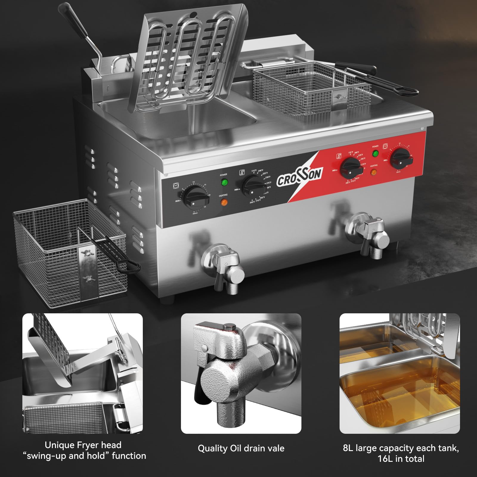 Amazon.com: CROSSON 16L Dual Tank Countertop Electric Deep